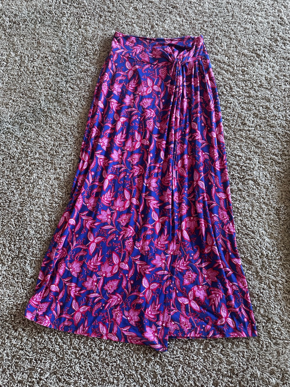 Boden Pink & Blue Floral Maxi Jersey Knit Skirt